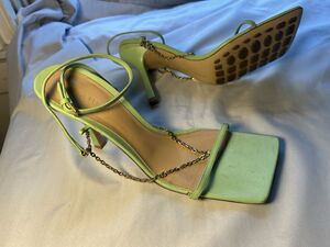 Bottega Veneta Stiletto Heels Mint Green Leather Square Toe Chain Pumps 9.5 US
